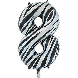 Foto van Wefiesta folieballon cijfer 8 zebra 86 cm zwart/wit