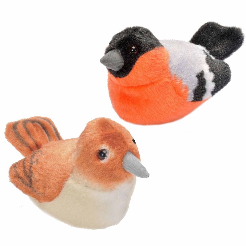 Foto van Set van 2x stuks pluche vogels knuffels van 14 cm met geluid - vogel knuffels