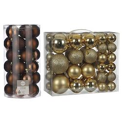 Foto van 76x stuks kunststof kerstballen goud en bruin 4, 6 en 8 cm - kerstbal