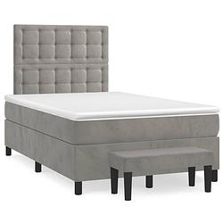 Foto van The living store boxspringbed - productnaam - bed + matras + topmatras + bank - lichtgrijs - 203 x 120 x 118/128 cm (l