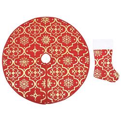 Foto van The living store kerstboomrok - rood - 90 cm - met sneeuwpatroon - inclusief kerstsok