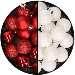 Foto van 36x stuks kunststof kerstballen rood en wit 3 en 4 cm - kerstbal