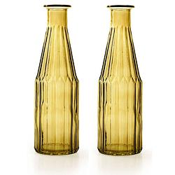 Foto van Jodeco - bloemenvaas marseille - 2x - fles model - glas - geel - h25 x d7 cm - vazen