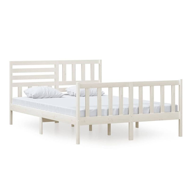 Foto van The living store bedframe grenenhout - 205.5 x 146 x 100 cm - wit