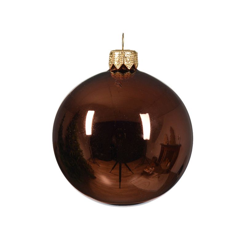 Foto van Decoris - kerstballen glas d8 cm espresso 6st i kerst