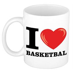 Foto van I love basketbal cadeau mok / beker wit met hartje 300 ml - feest mokken