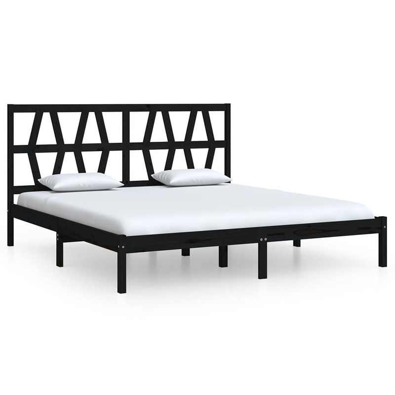 Foto van The living store massief grenen bedframe - 180 x 200 cm - zwarte kleur