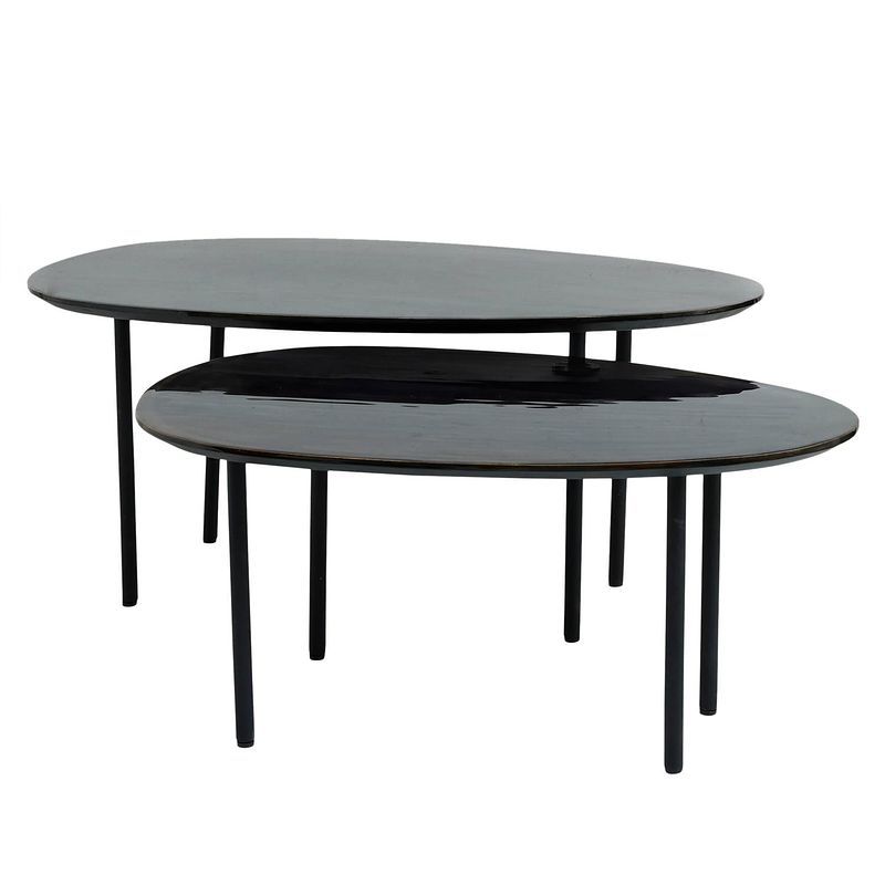 Foto van Ptmd oxil black wood side table egg shape top sv2