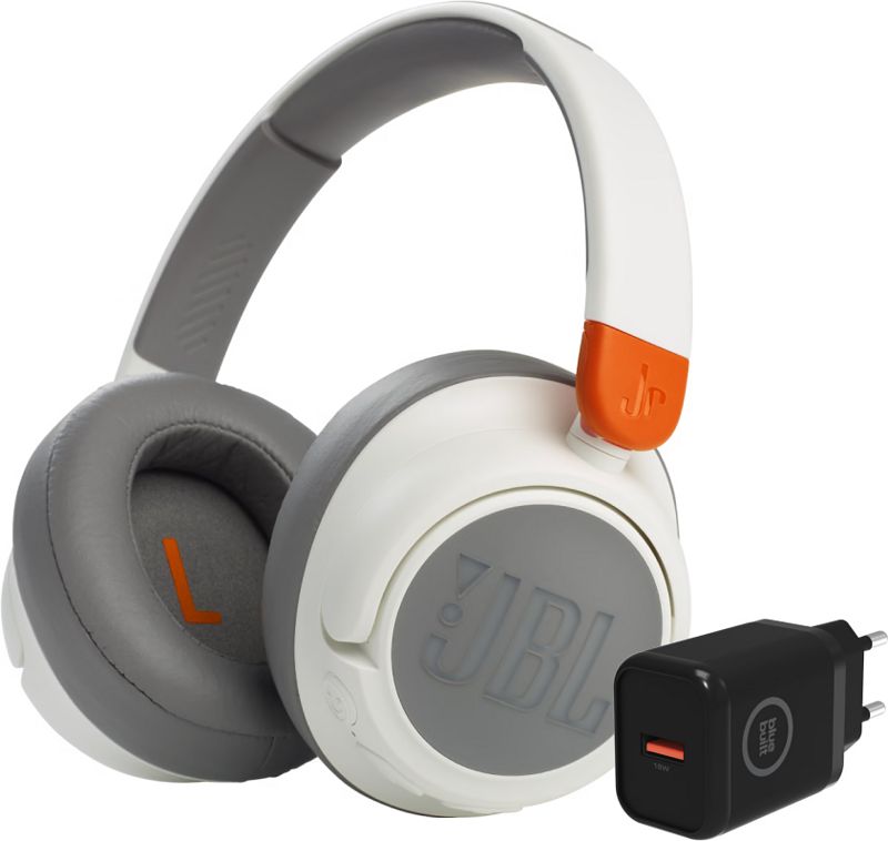 Foto van Jbl jr460nc wit + bluebuilt quick charge oplader met usb a poort