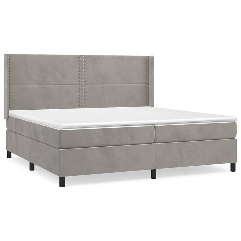 Foto van The living store boxspringbed - fluweel - 203 x 203 x 118/128 cm - pocketvering matras - middelharde ondersteuning -