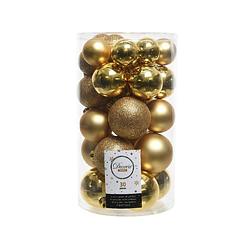 Foto van 30x gouden kerstballen 4 - 5 - 6 cm kunststof mat/glans/glitter - kerstbal