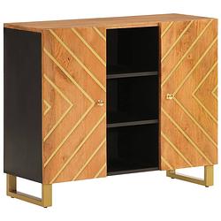 Foto van Vidaxl dressoir 90x33,5x75 cm massief mangohout bruin en zwart