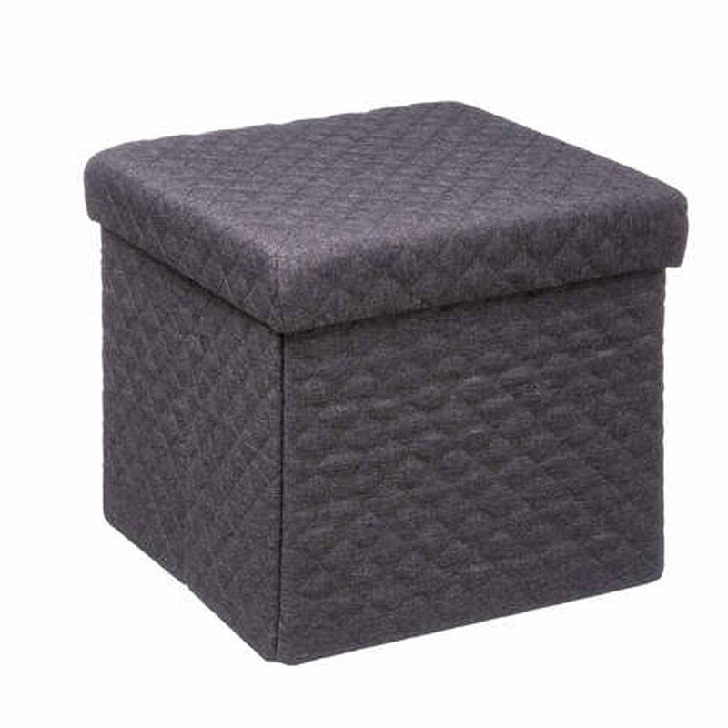 Foto van Poef - hocker - opbergbox - donkergrijs - polyester/mdf - 31 x 31 cm - opvouwbaar - opbergbox