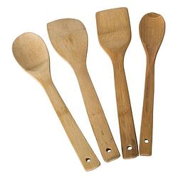 Foto van Kitchen solutions set keukenlepels/pollepels - 4 stuks - bamboe - 30 cm - keukenspatels