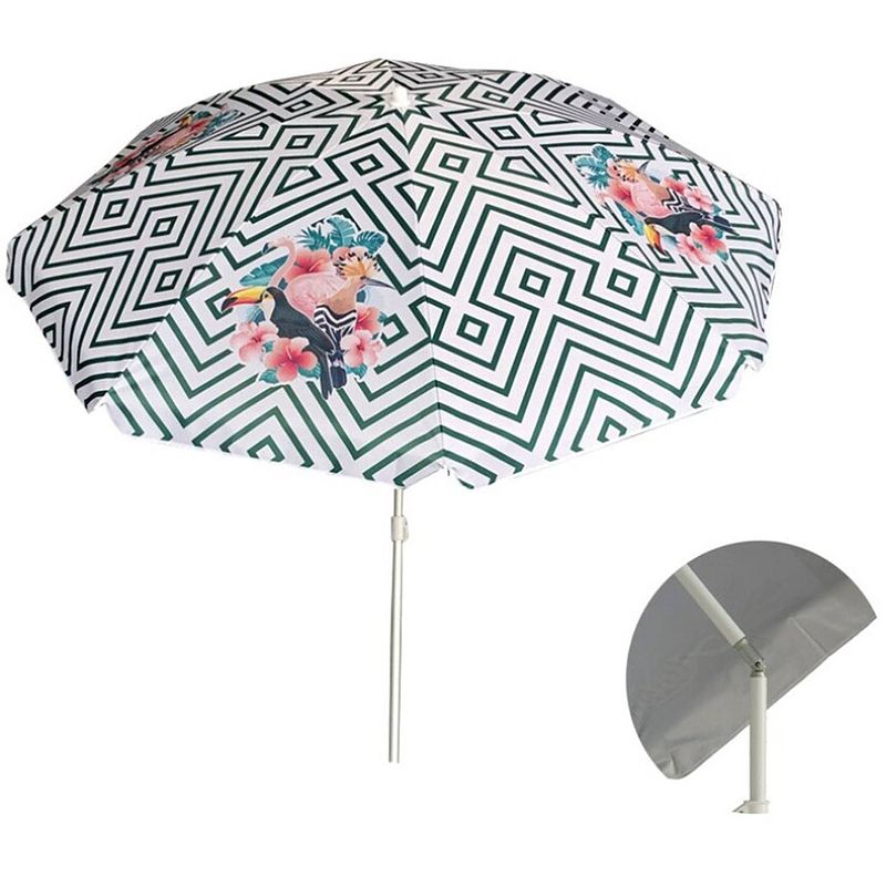 Foto van Gerimport strandparasol 200 cm nylon/aluminium wit/groen