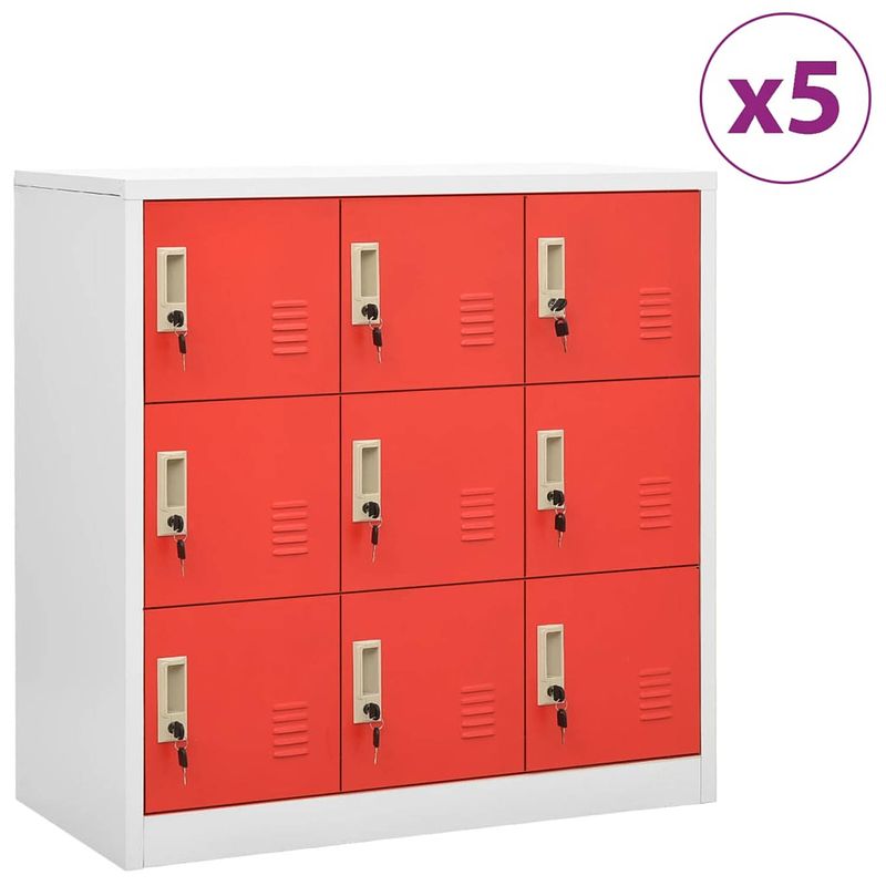 Foto van Vidaxl lockerkasten 5 st 90x45x92,5 cm staal lichtgrijs en rood