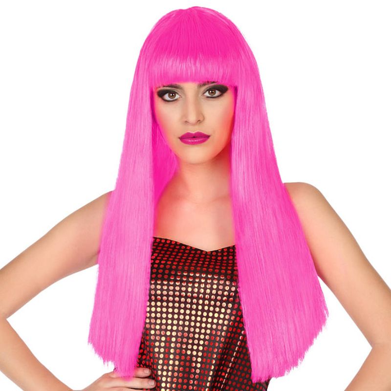 Foto van Atosa verkleedpruik voor dames met lang stijl haar - roze - carnaval/party - verkleedpruiken