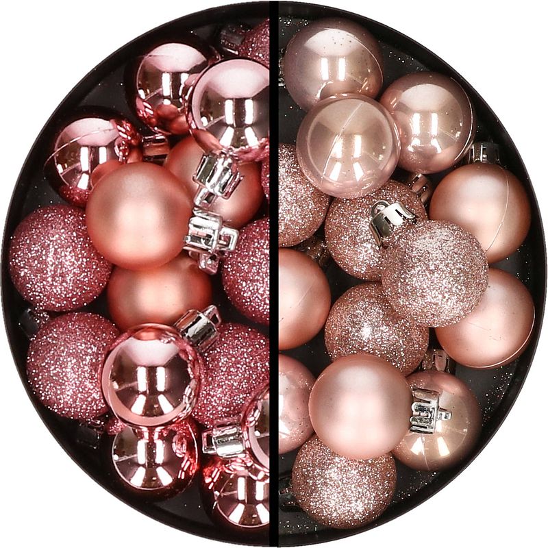 Foto van 34x stuks kunststof kerstballen roze en lichtroze 3 cm - kerstbal