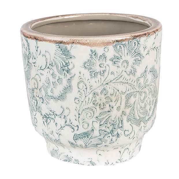 Foto van Clayre & eef bloempot ø 15x14 cm groen beige keramiek bloemen bloempot binnen plantenpot plant pot groen bloempot