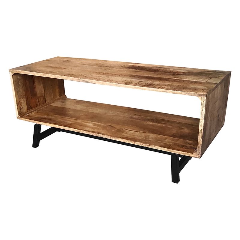 Foto van Clayre & eef salontafel 110*45*46 cm bruin, zwart hout, ijzer rechthoek tafel bruin tafel