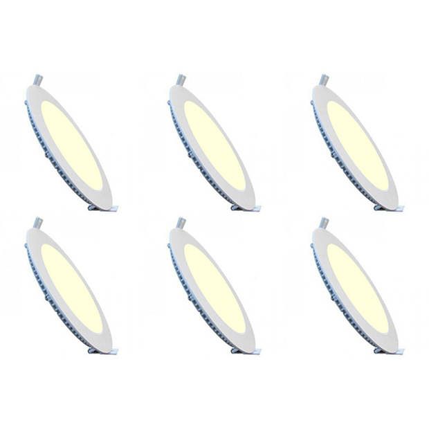 Foto van Led downlight slim 6 pack - inbouw rond 3w - dimbaar - warm wit 2700k - mat wit aluminium - ø83mm