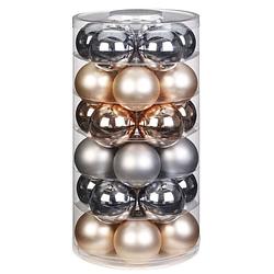 Foto van Tube met 30x champagne/zilveren kerstballen van glas 6 cm glans en mat - kerstbal