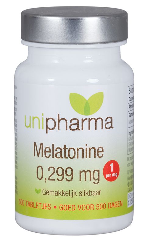 Foto van Unipharma melatonine puur 0,299mg tabletten 500st