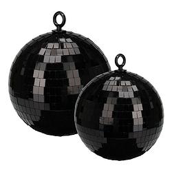 Foto van Grote discobal kerstballen - 2x stuks - zwart - 15 en 18 cm - kunststof - kerstbal