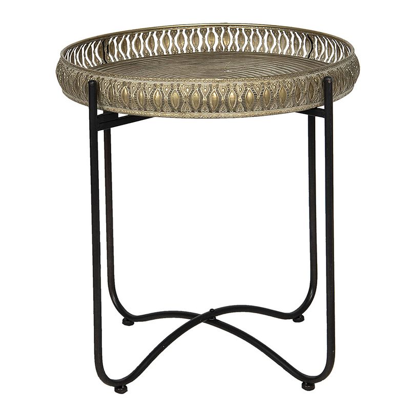 Foto van Clayre & eef bijzettafel ø 49*52 cm bruin ijzer rond side table tafeltje bruin side table tafeltje