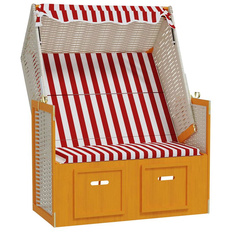 Foto van Vidaxl strandstoel met luifel poly rattan en massief hout rood en wit