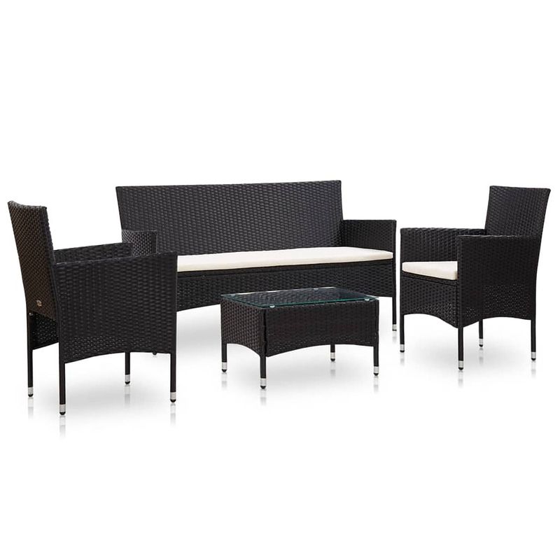 Foto van Vidaxl 4-delige loungeset met kussens poly rattan zwart