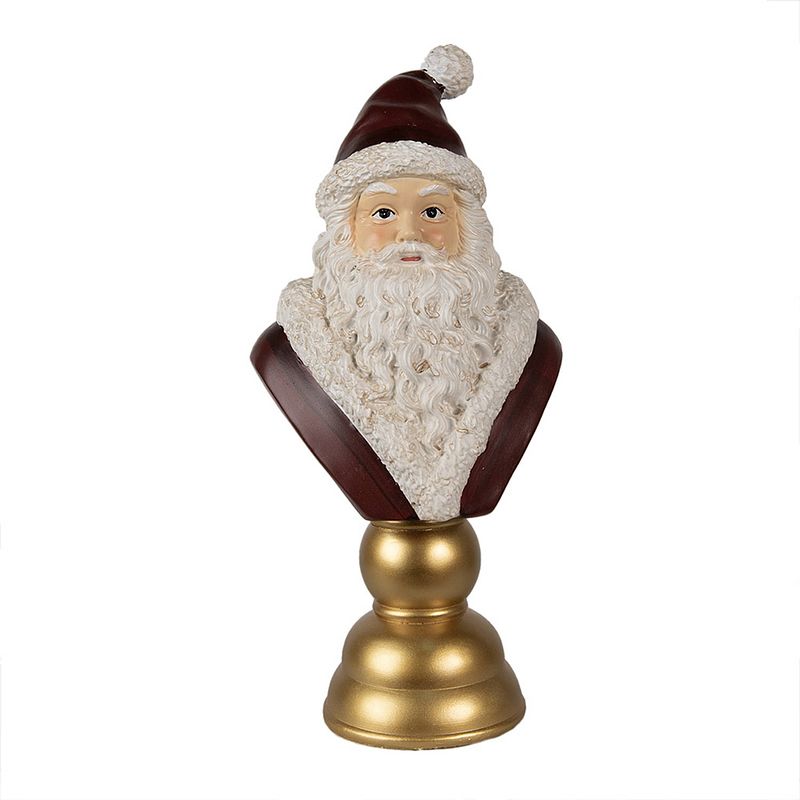 Foto van Clayre & eef buste kerstman 19x15x40 cm rood polyresin kerstdecoratie rood kerstdecoratie