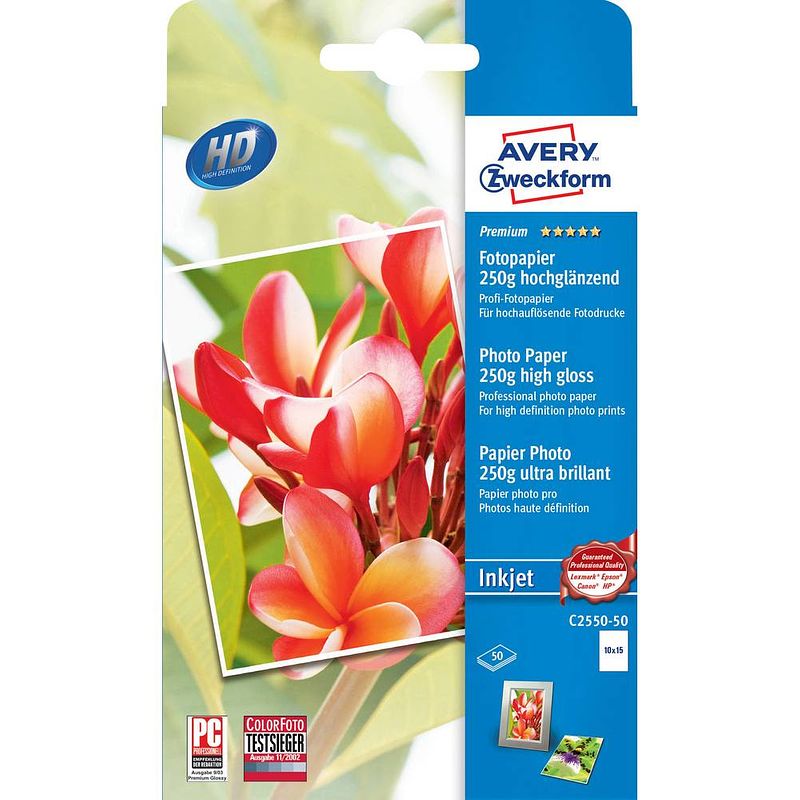 Foto van Avery-zweckform premium photo paper inkjet c2550-50 fotopapier 10 x 15 cm 250 g/m² 50 vellen hoogglans