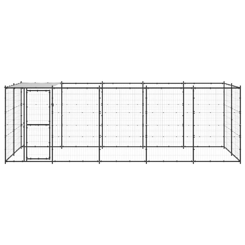 Foto van The living store hondenkennel - gepoedercoat staal - 550x220x180 cm - draadgaas - pe dak - zwart/zilver