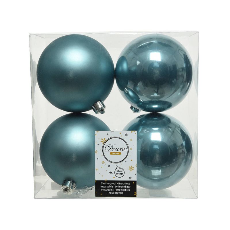 Foto van 4x stuks kunststof kerstballen ijsblauw (blue dawn) 10 cm glans/mat - kerstbal