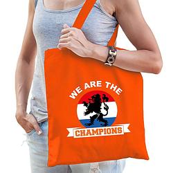 Foto van We are the champions supporter cadeau tas oranje voor dames en heren - feest boodschappentassen