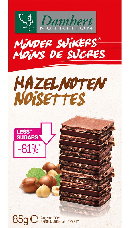 Foto van Damhert minder suikers chocoladetablet hazelnoten