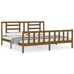 Foto van The living store bedframe massief grenenhout - honingbruin - 205.5 x 205.5 x 100 cm - multiplex lattenbodem - montage