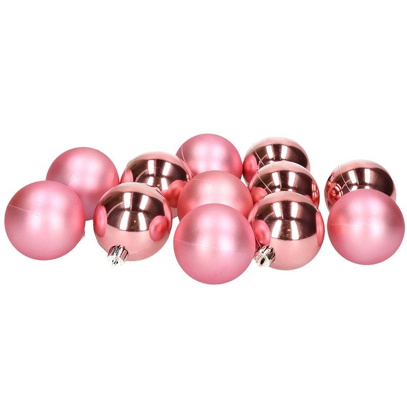 Foto van 12x stuks kunststof kerstballen bubblegum roze 6 cm glans/mat - kerstbal