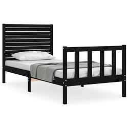 Foto van The living store massief grenenhouten bedframe - 195.5 x 80.5 x 100 cm - zwart - 75 x 190 cm (2ft6 small single)