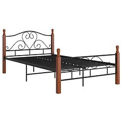 Foto van The living store metalen bedframe - donker eikenhout - 210x127x90 cm - zwart