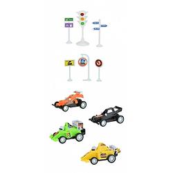 Foto van Toi-toys raceauto's 4 stuks met verkeersborden