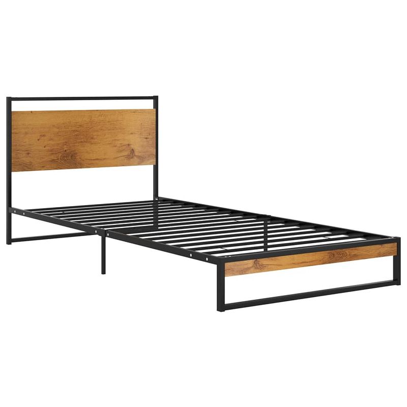 Foto van The living store metalen bedframe - zwart - 208 x 94 x 82.5 cm - massieve constructie - matras- 90 x 200 cm - montage