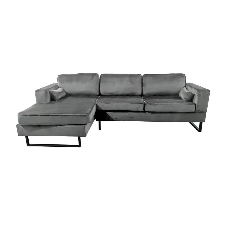 Foto van Hoekbank design darsiono 280cm bank grijs velvet loungebank zowel links als rechts bankstel