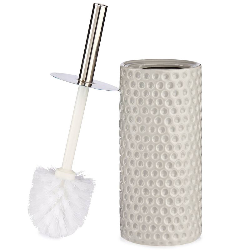 Foto van Toiletborstel/wc-borstel kiezelgrijs met stippen bamboe 31 cm - toiletborstels