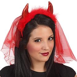 Foto van Halloween/horror verkleed diadeem/tiara - duivel hoorns/sluier - kunststof - dames/meisjes - verkleedhoofddeksels