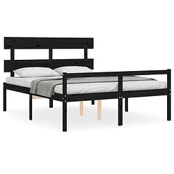 Foto van The living store massief grenen houten bedframe - 205.5 x 165.5 x 81 cm - zwart