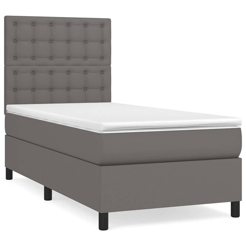 Foto van The living store boxspring bed - grijs - kunstleer - 203x90x118/128 cm - verstelbaar hoofdbord - pocketvering matras -