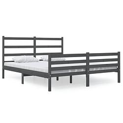 Foto van The living store houten bedframe - grijs - 195.5 x 146 x 100 cm - massief grenenhout