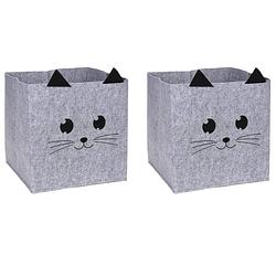 Foto van 2x stuks opbergmand vilt kinderkamer - dieren thema kat - 32 x 32 x 32 cm - opbergmanden